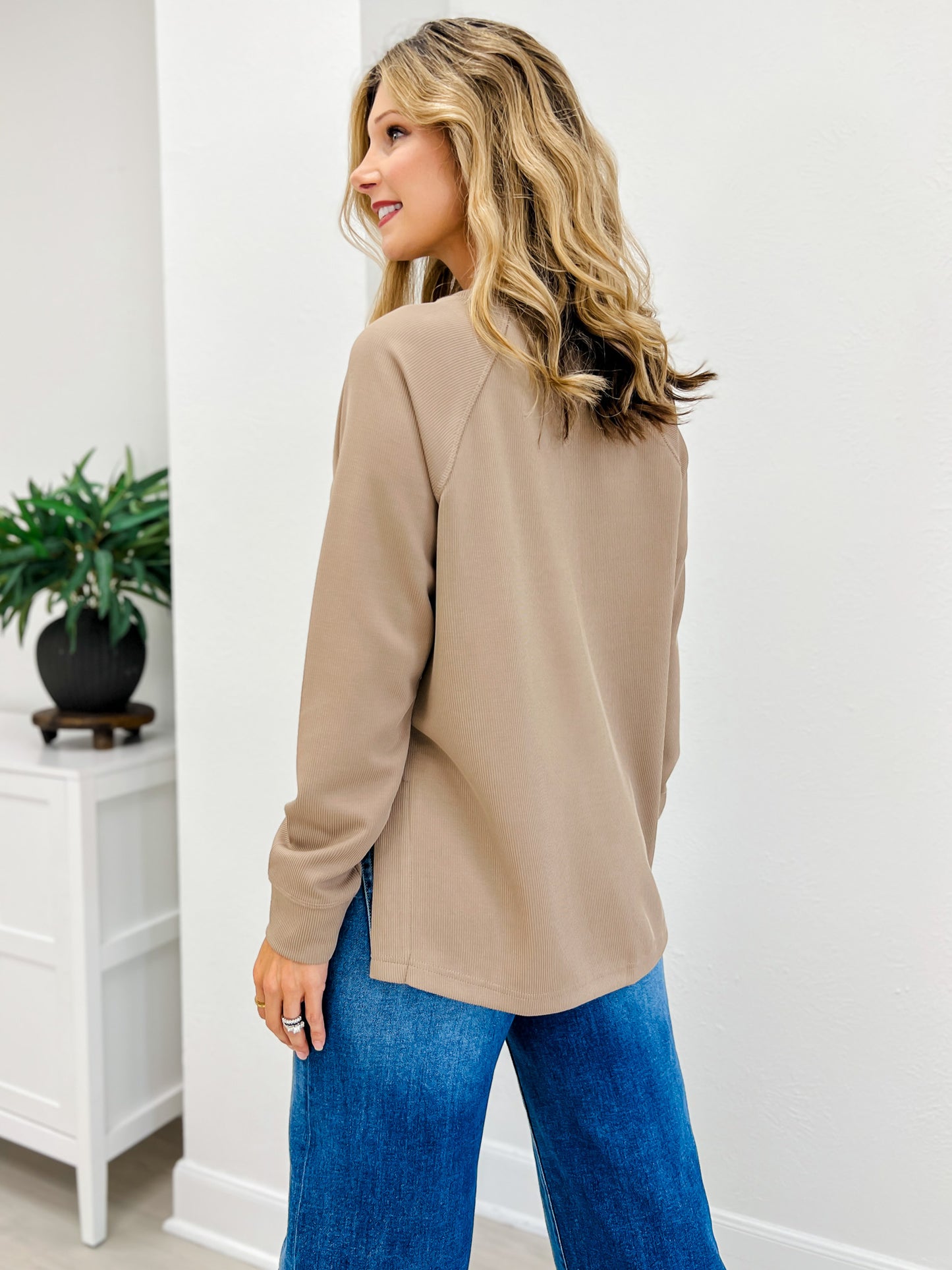 Luxe Sand Wash Rib Raglan Long Sleeve Top