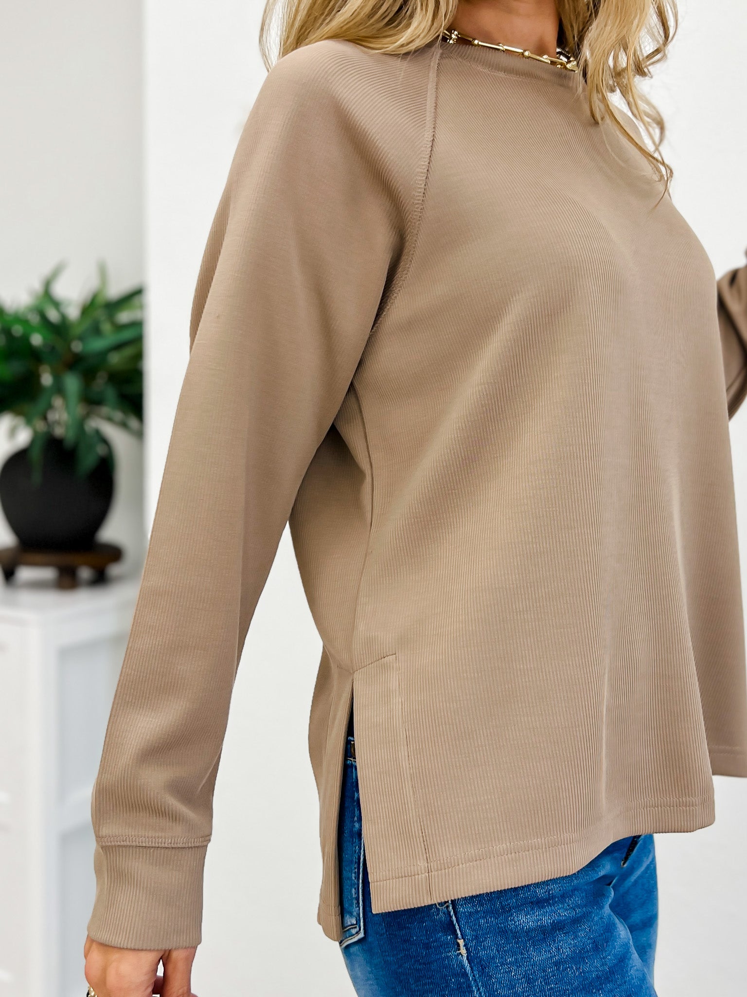Luxe Sand Wash Rib Raglan Long Sleeve Top