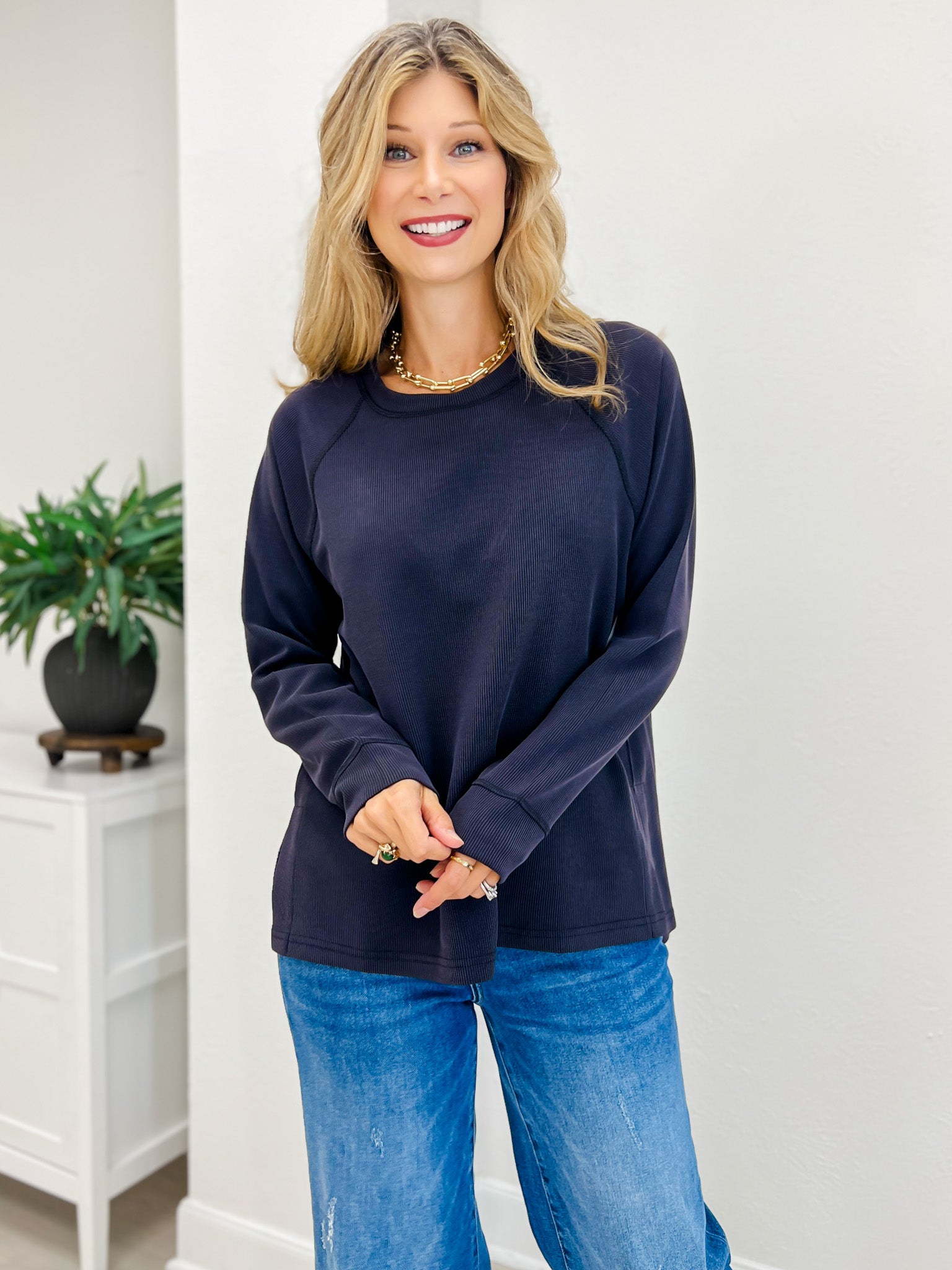 Luxe Sand Wash Rib Raglan Long Sleeve Top