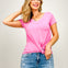Rayon Short Sleeve V-neck Round Hem Top - GRP A
