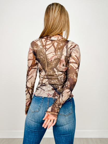 Long Sleeve Tree Camo Mesh Top