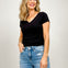 Rayon Short Sleeve V-neck Round Hem Top - GRP A