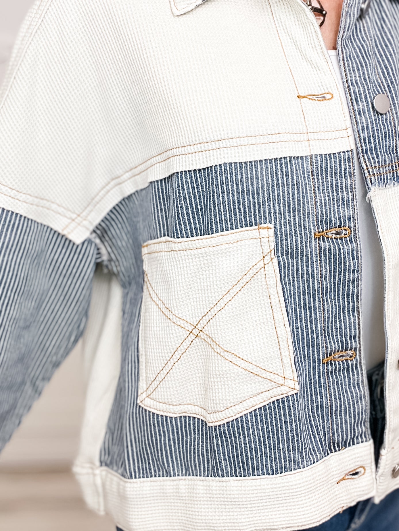 Contrast Pinstripe Fabric Button Down Shacket