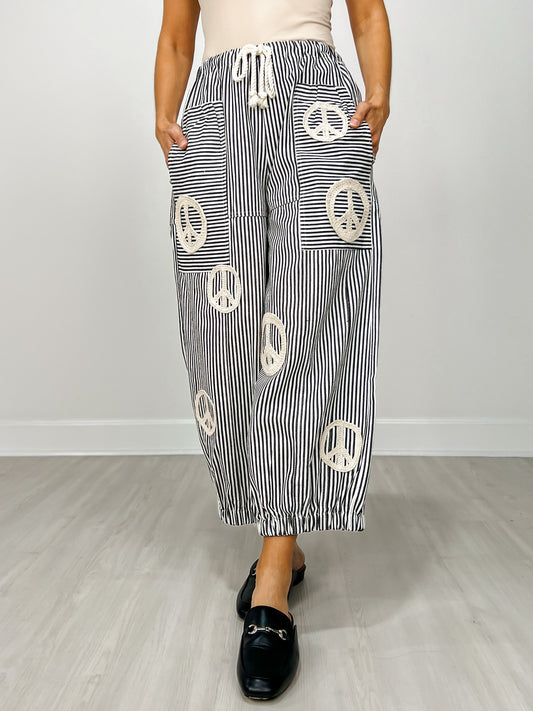 Peace Sign Pinstripe Palazzo Pants