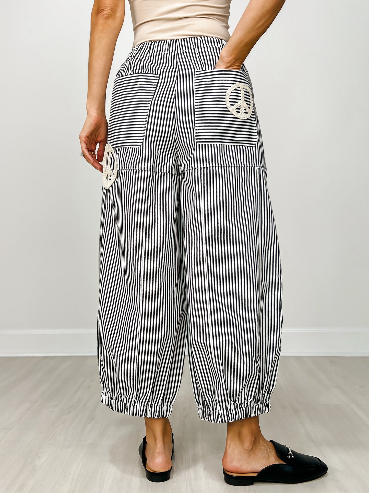 Peace Sign Pinstripe Palazzo Pants