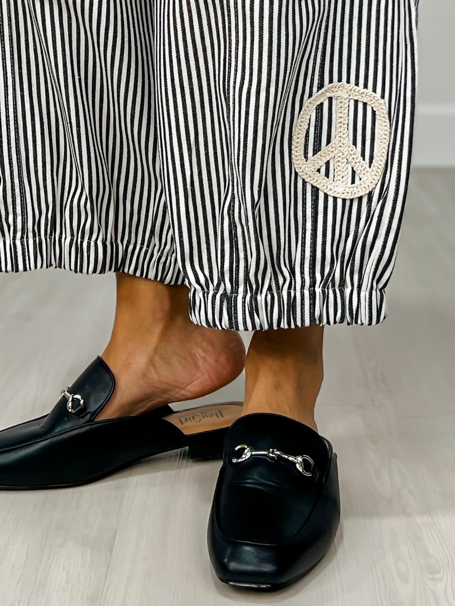 Peace Sign Pinstripe Palazzo Pants
