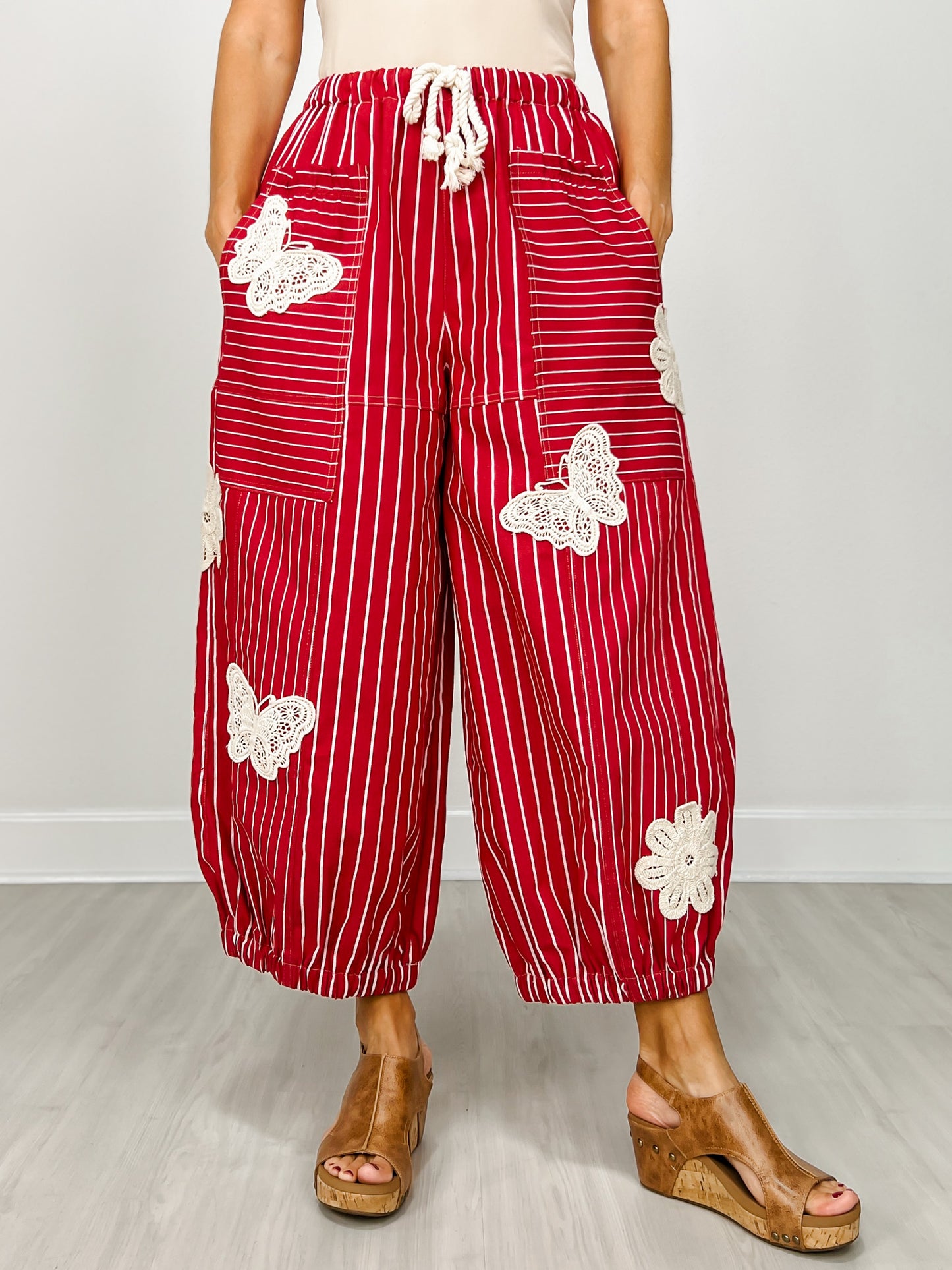 Lightweight Soft Denim Strip Wide Barrel Pants