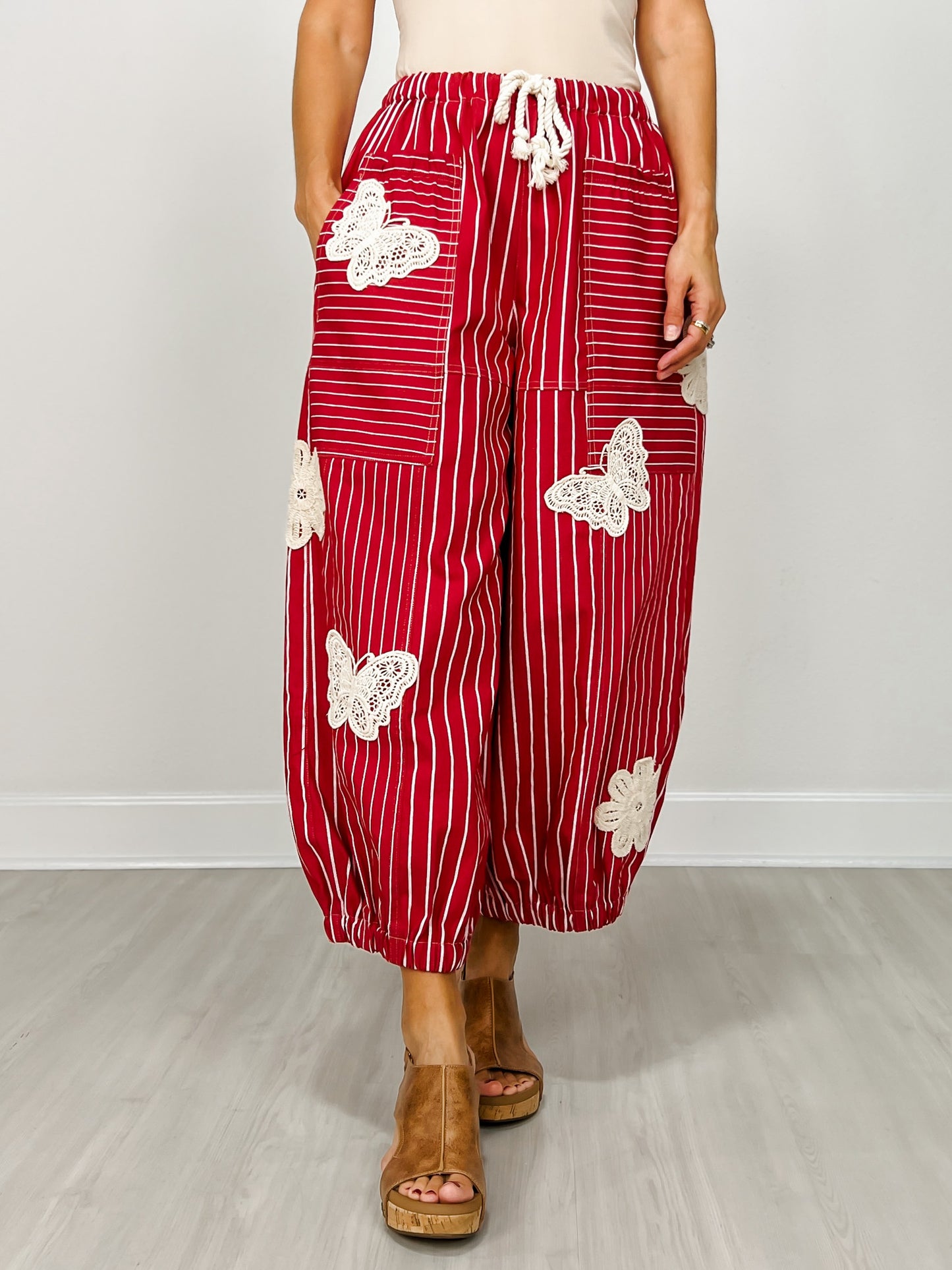 Lightweight Soft Denim Strip Wide Barrel Pants