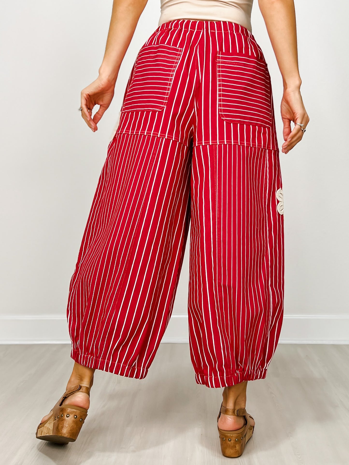 Lightweight Soft Denim Strip Wide Barrel Pants