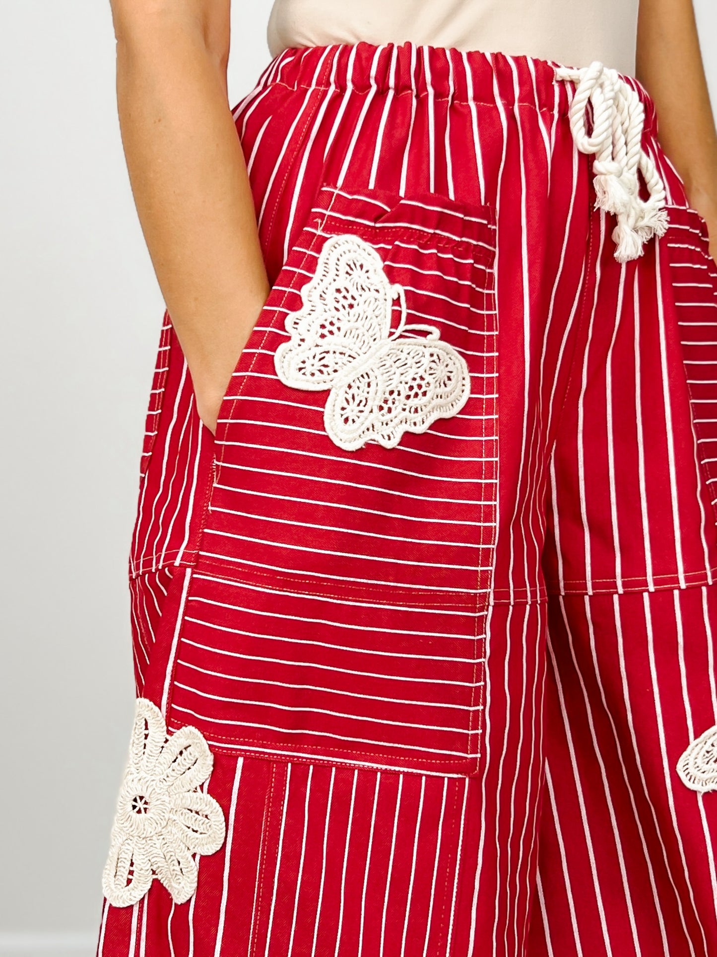 Lightweight Soft Denim Strip Wide Barrel Pants