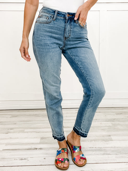 Judy Blue ROCK THE BOAT Mid-Rise Magic Release Hem Boyfriend Denim Jeans