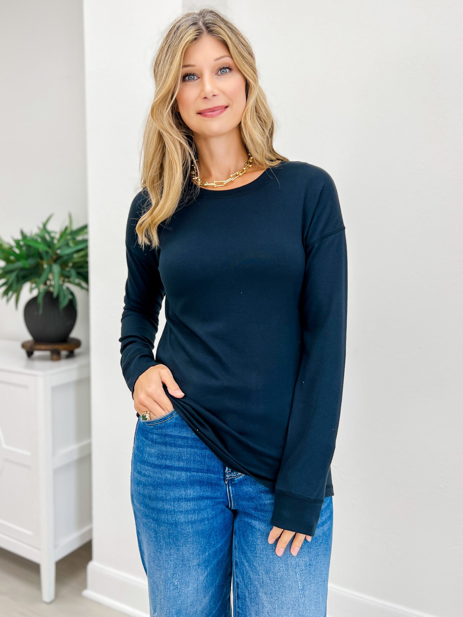 Brushed Crew Neck Long Sleeve Top