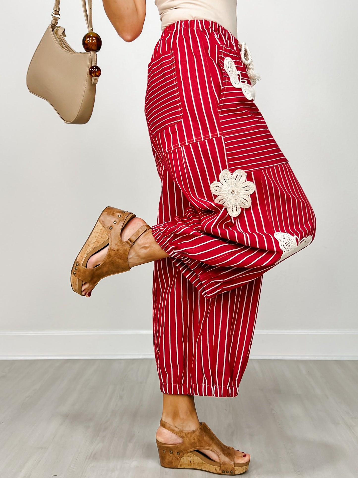 Lightweight Soft Denim Strip Wide Barrel Pants