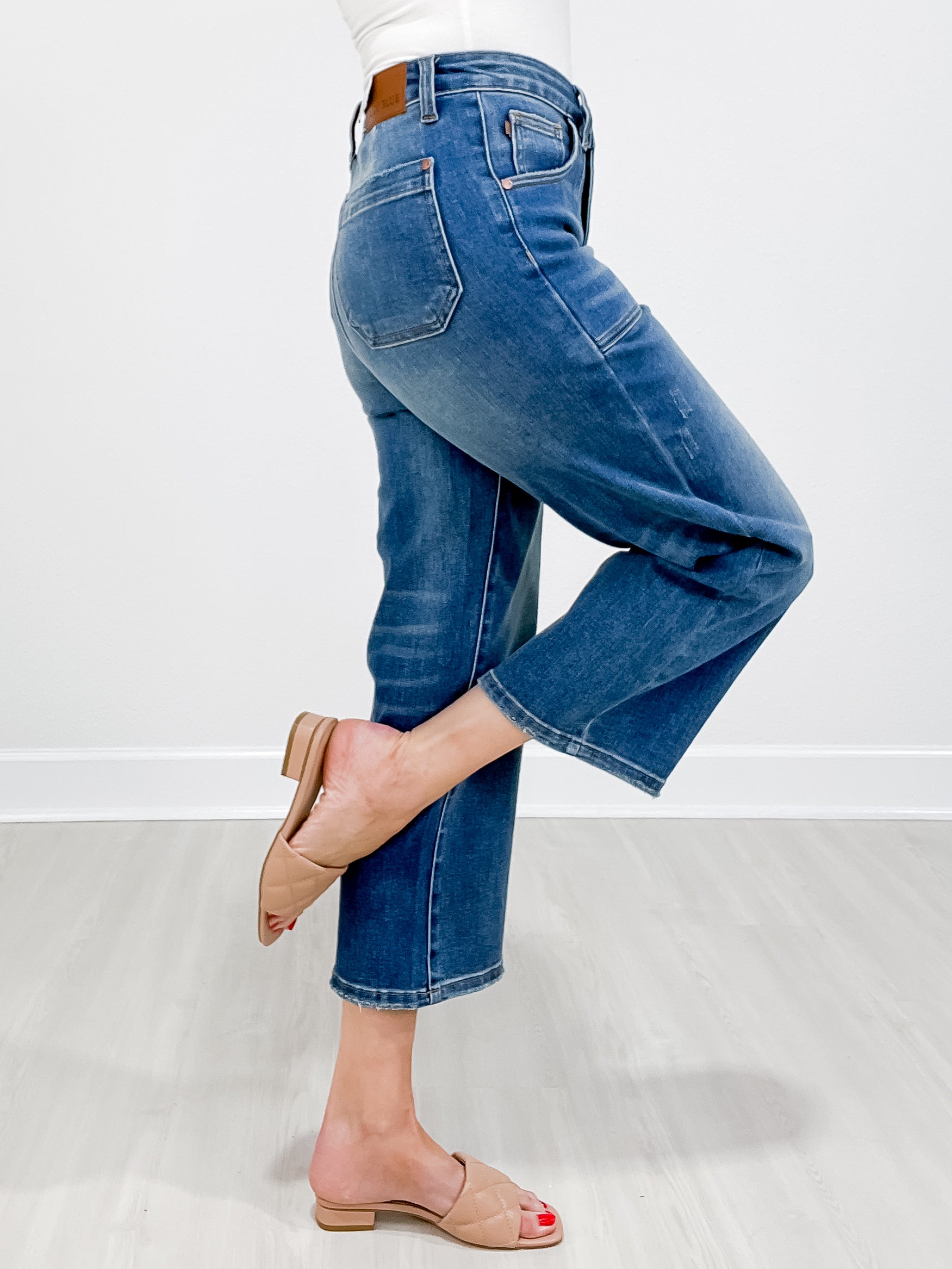 Judy Blue KICKIN IT High Rise Utility Pocket Crop Wide Leg Jeans