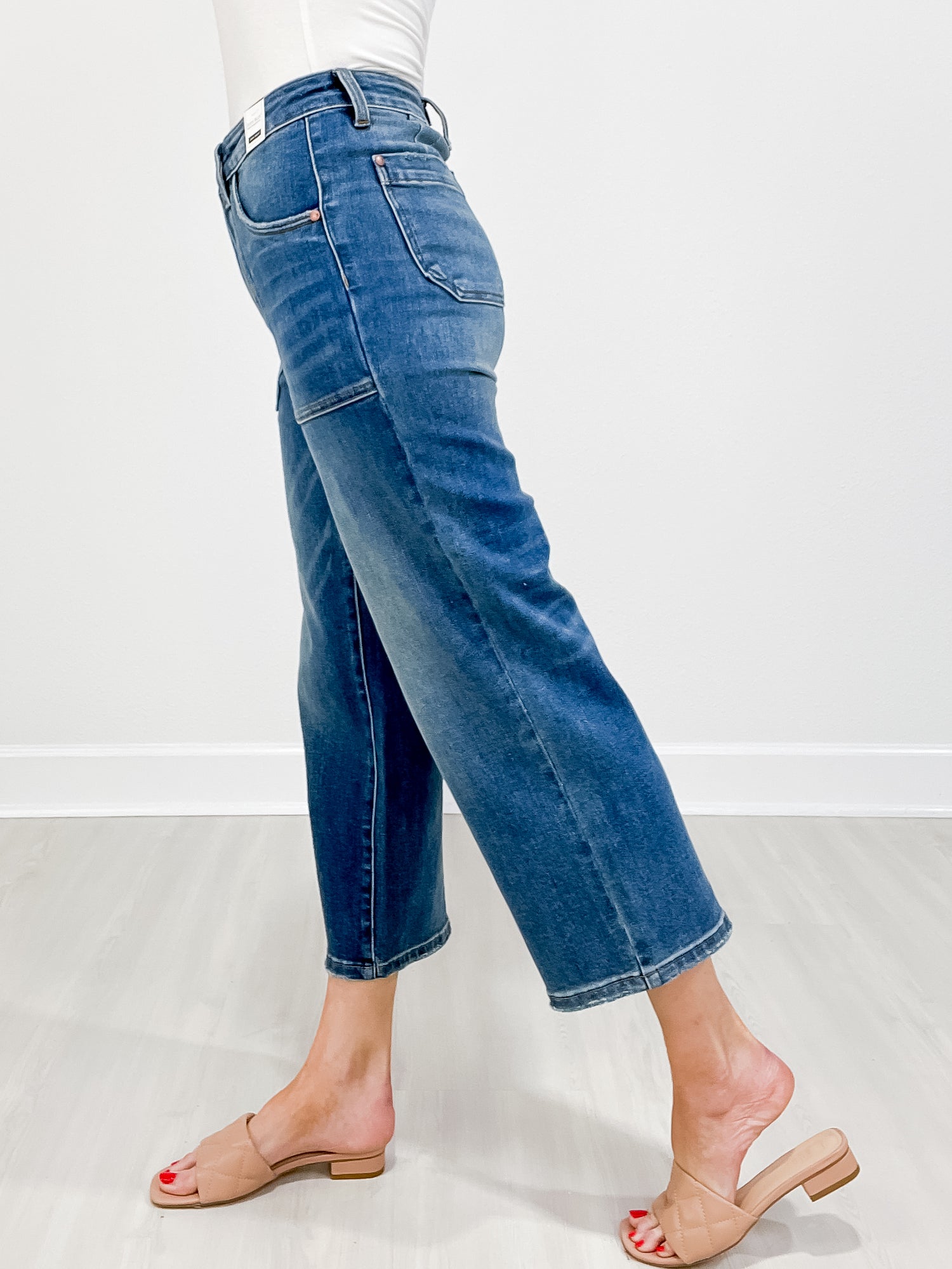 Judy Blue KICKIN IT High Rise Utility Pocket Crop Wide Leg Jeans