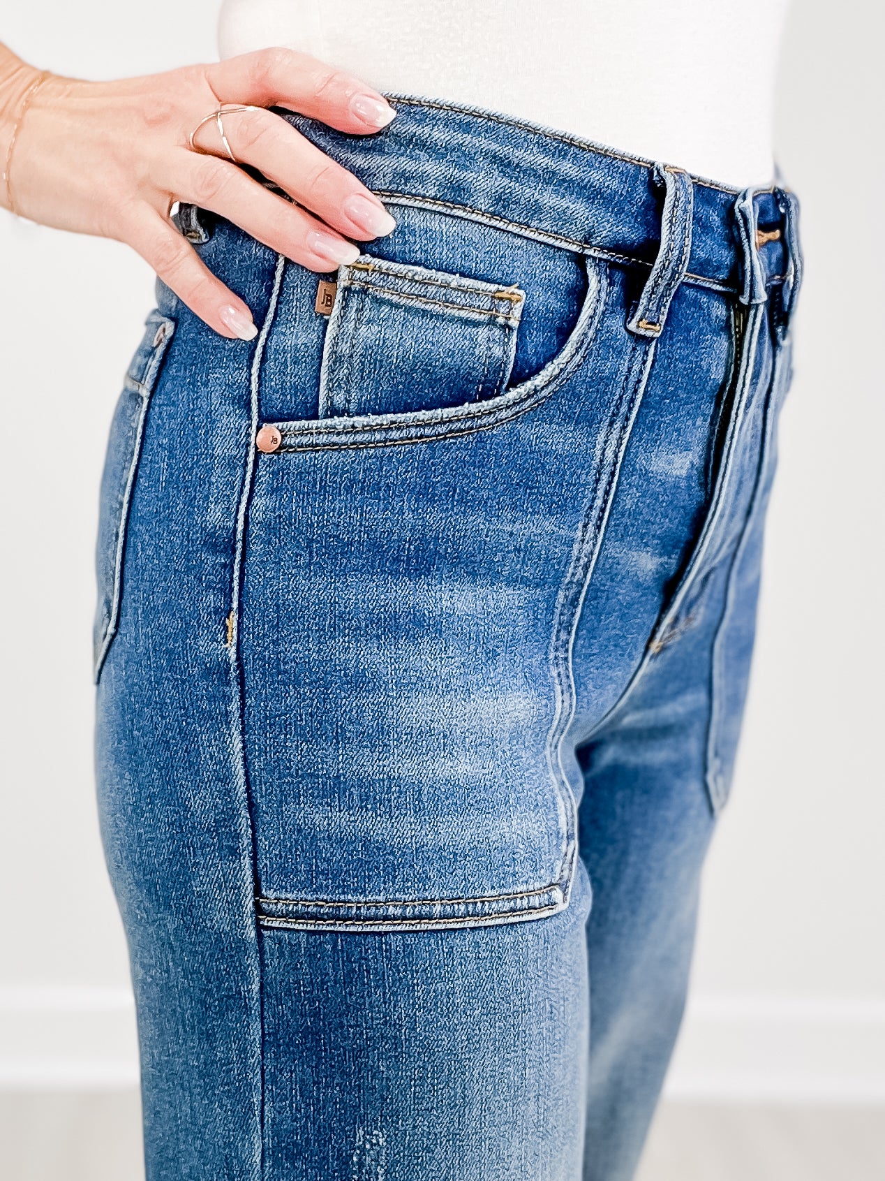 Judy Blue KICKIN IT High Rise Utility Pocket Crop Wide Leg Jeans
