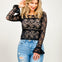 Lace Boat Neck Bell Cuff Sleeved Top