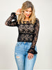 Lace Boat Neck Bell Cuff Sleeved Top