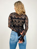 Lace Boat Neck Bell Cuff Sleeved Top