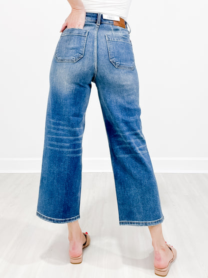 Judy Blue KICKIN IT High Rise Utility Pocket Crop Wide Leg Jeans