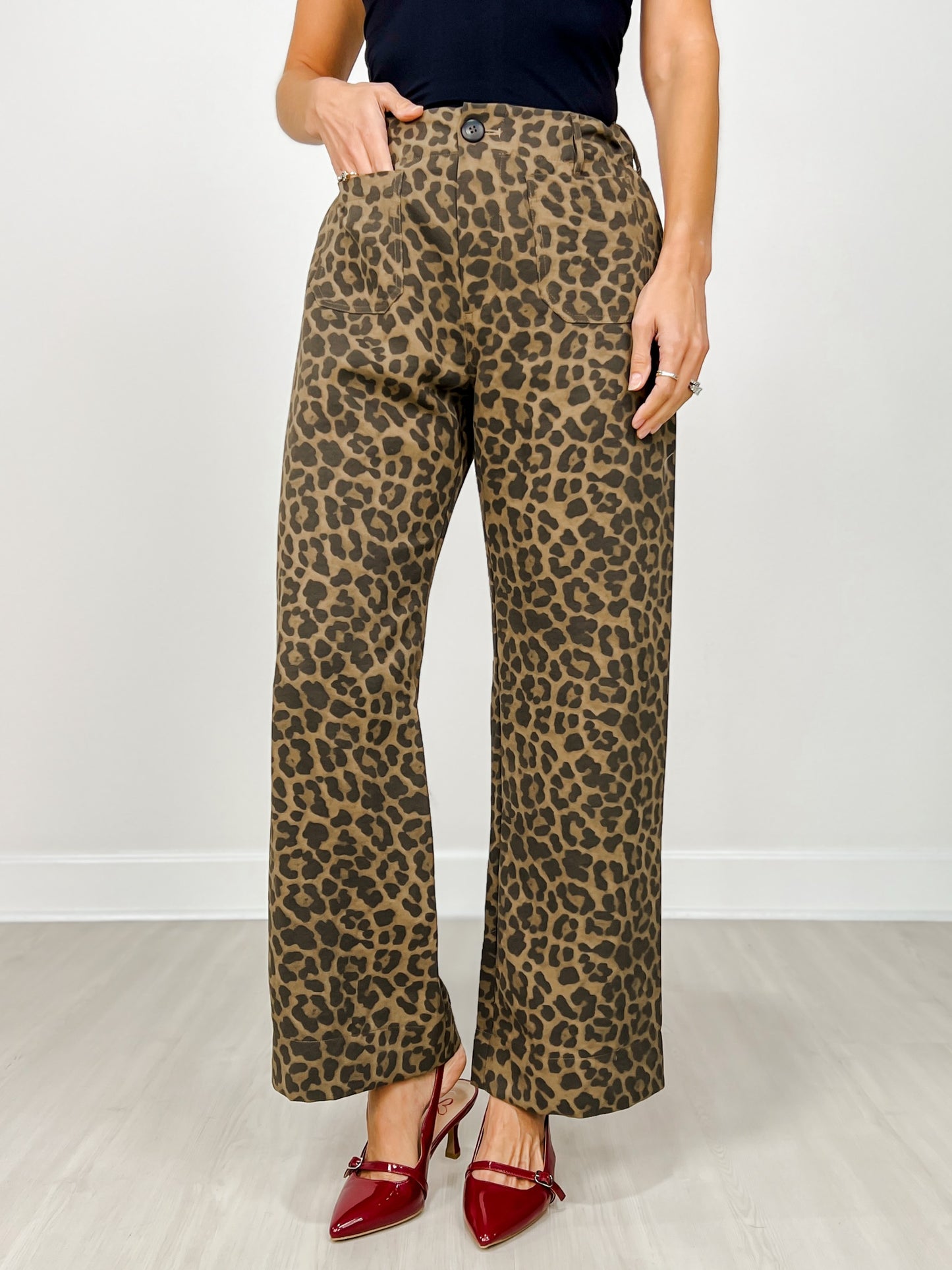 Animal Print Trouser Pants with Button Closure