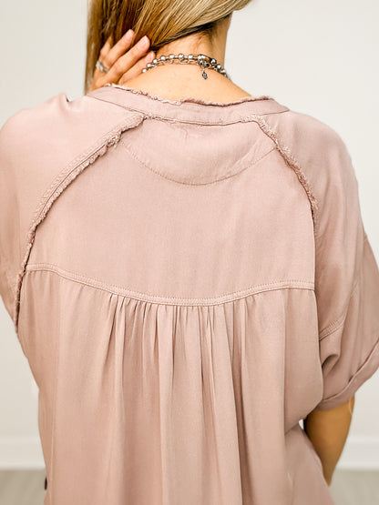 Frayed Button Down Half Sleeve Top