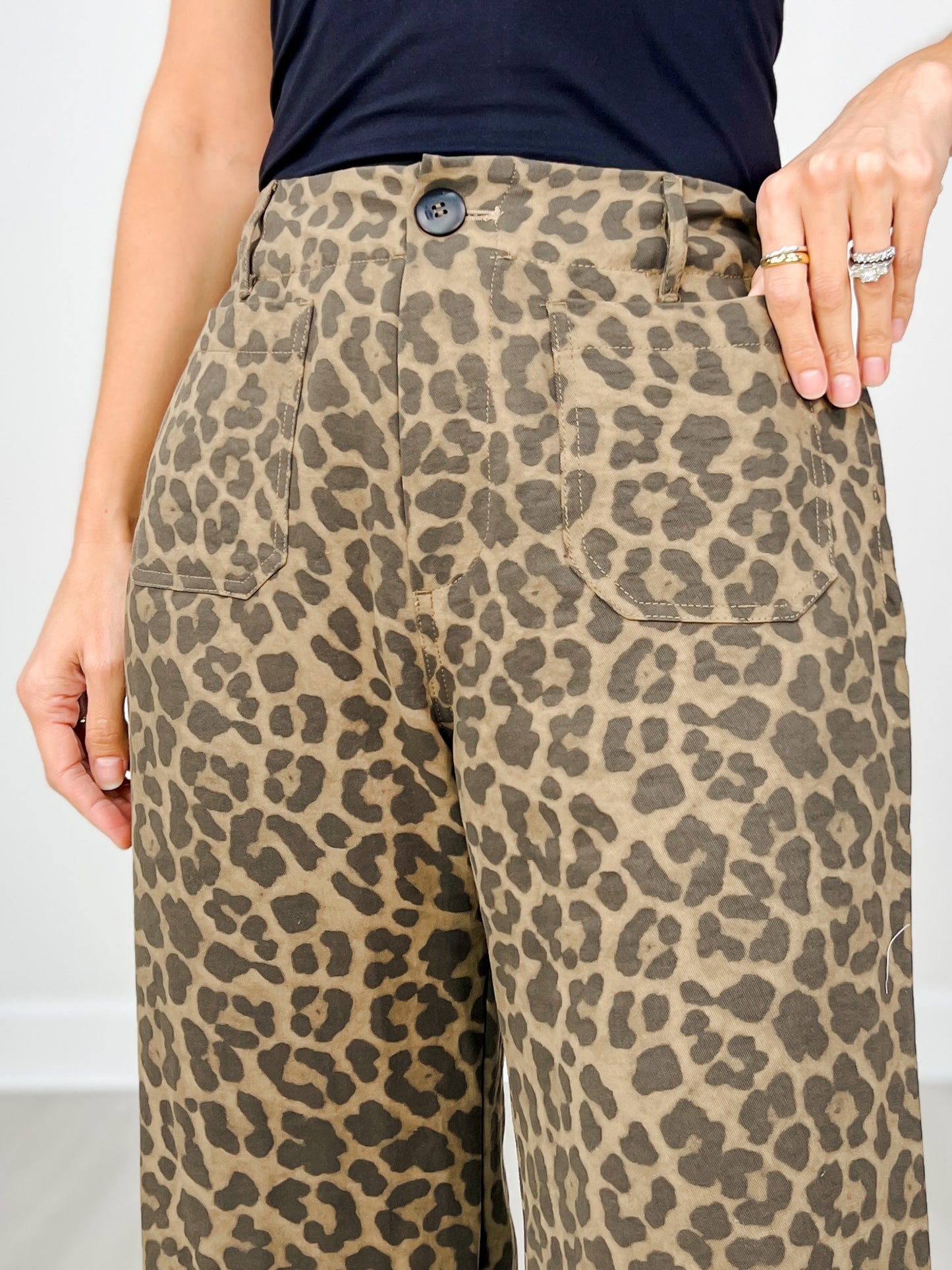 Animal Print Trouser Pants with Button Closure