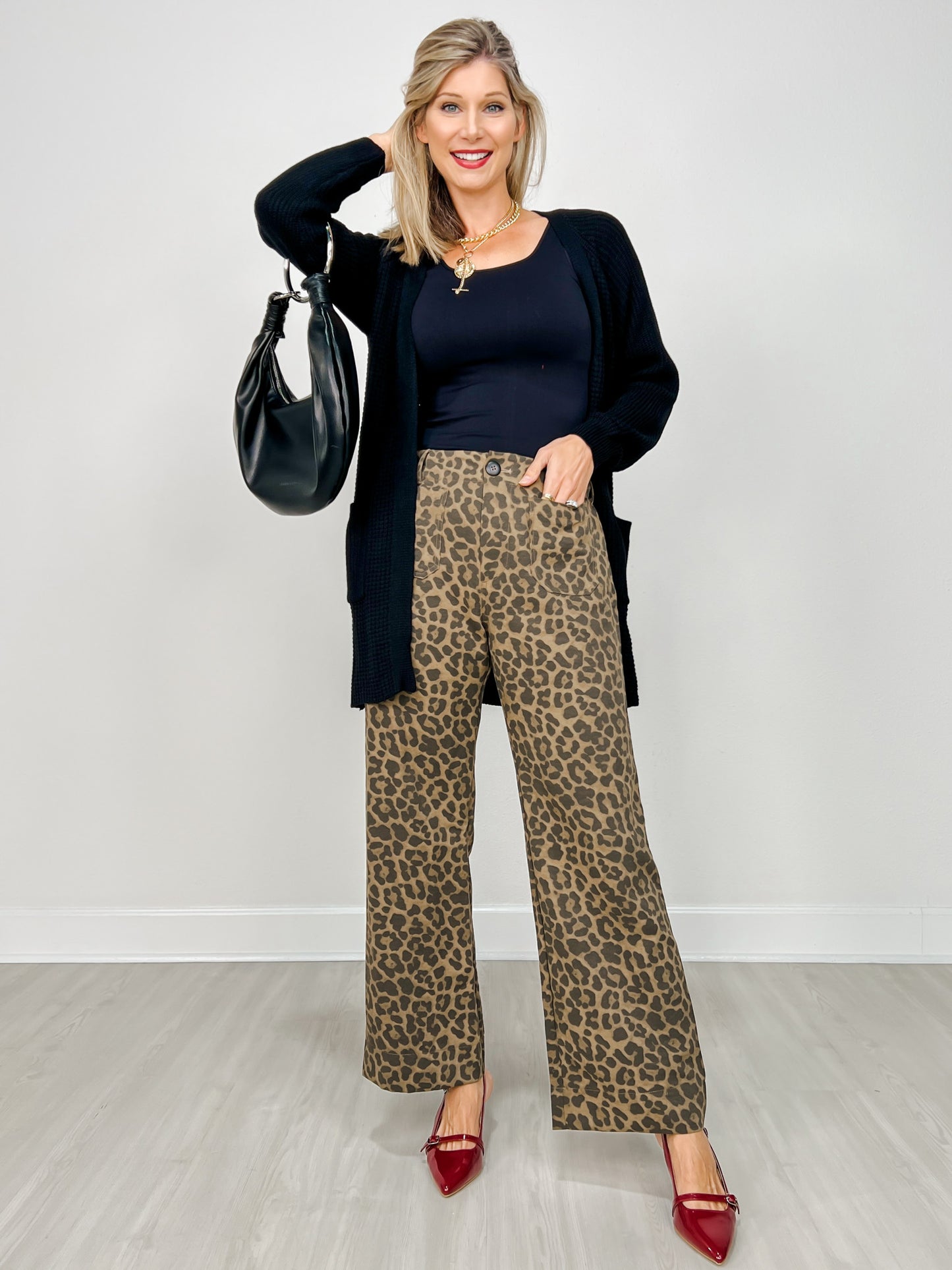 Animal Print Trouser Pants with Button Closure