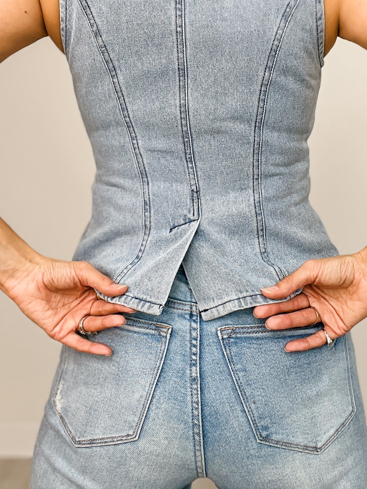 Slim Fit Button Front Denim Vest Top