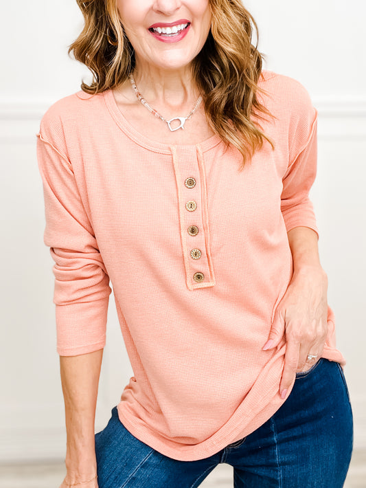 Cozy Stitched Button Detail Round Neck Top