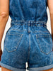 Denim Washed Sleeveless Button Down Romper
