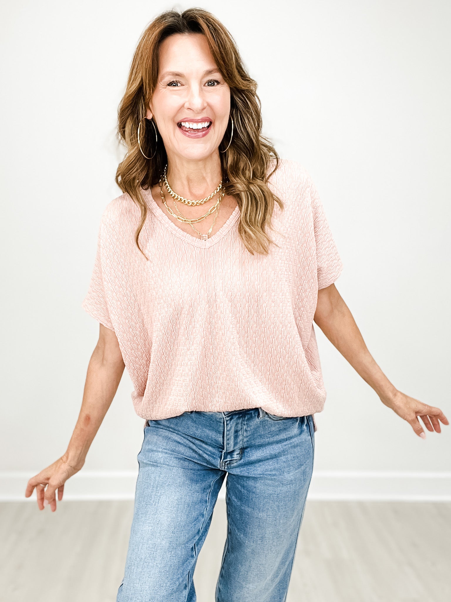 Textured Back Keyhole Knit Dolman Top