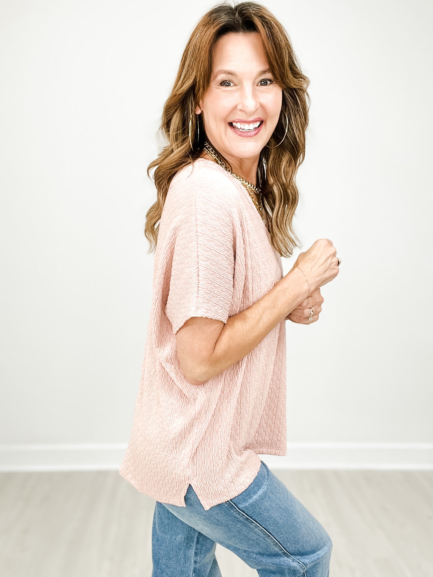 Textured Back Keyhole Knit Dolman Top