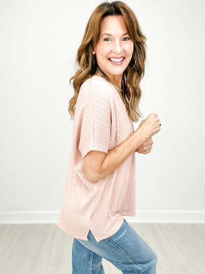 Textured Back Keyhole Knit Dolman Top