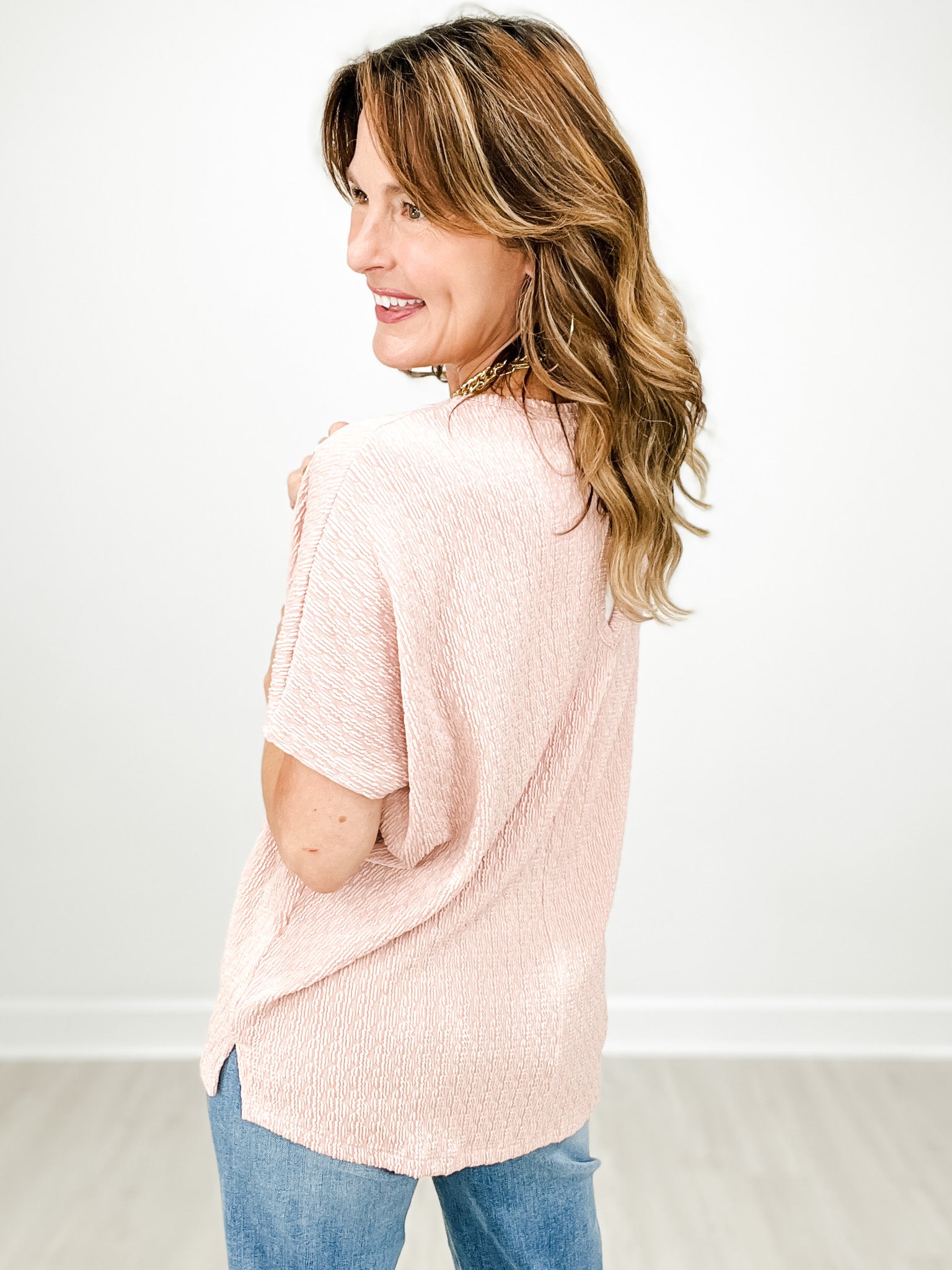 Textured Back Keyhole Knit Dolman Top