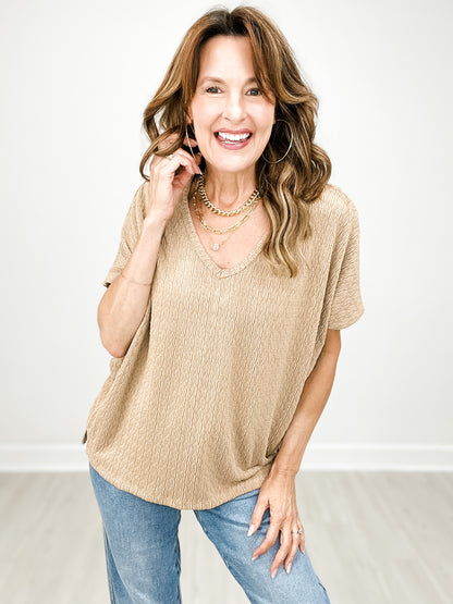 Textured Back Keyhole Knit Dolman Top