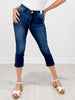 Judy Blue DEJA VU Mid-Rise Dark Wash Skinny Capri with Side Slit