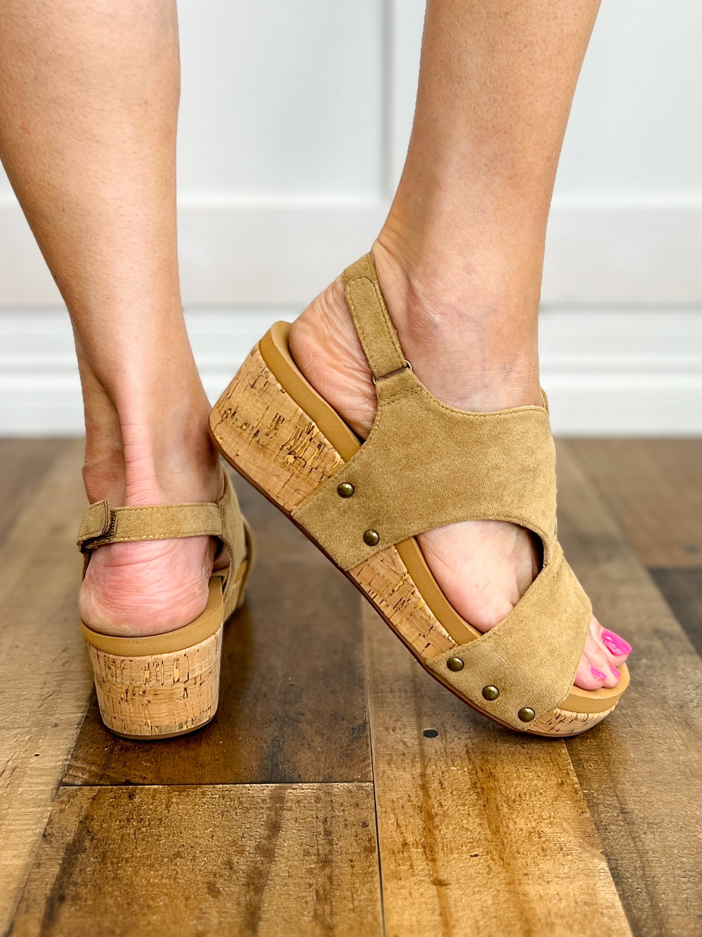 Corkys Refreshing Camel Suede Wedge Sandal