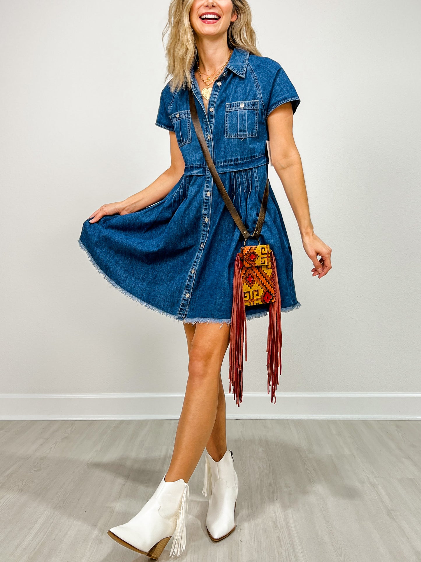 Denim Button Down Shirt Mini Dress