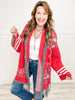 Fringe paisley shawl collar wrapped cardigan