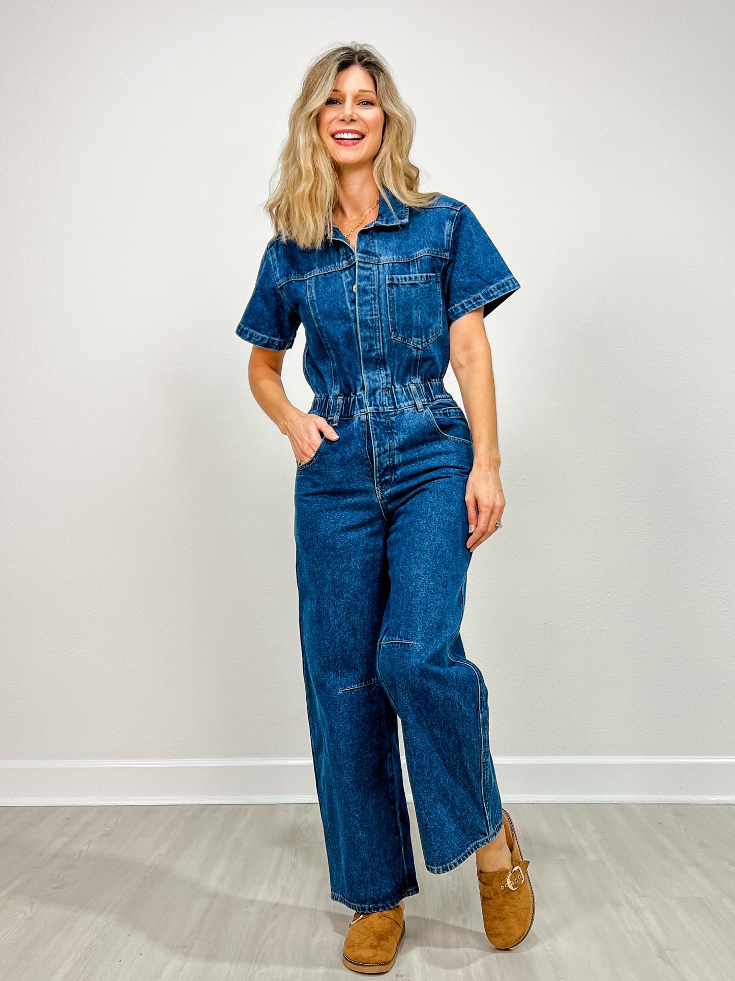 Denim Button Front Carpenter Jumpsuit