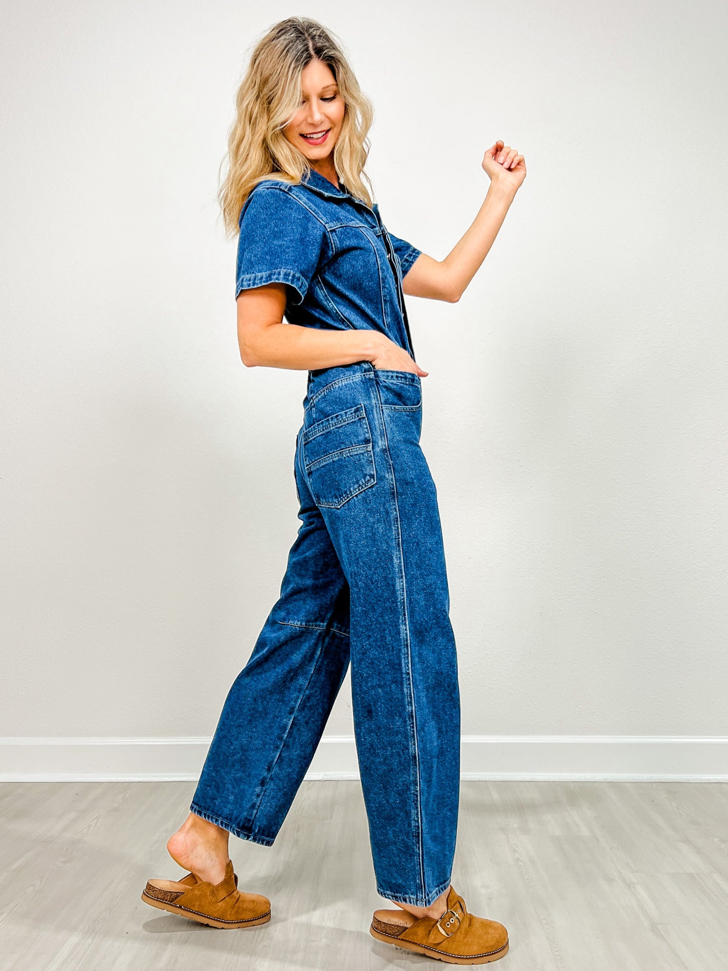Denim Button Front Carpenter Jumpsuit