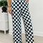 High Waist Checkered Straight Leg Knit Pants-Black/White