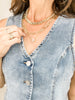 Risen V-Neck Denim Sleeveless Button Down Vest