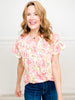 Floral Blossom Jersey Shirred V-Neck Ruffled Top