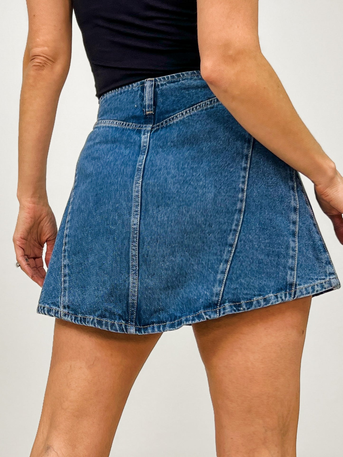 Washed A-line Denim Mini Skirt