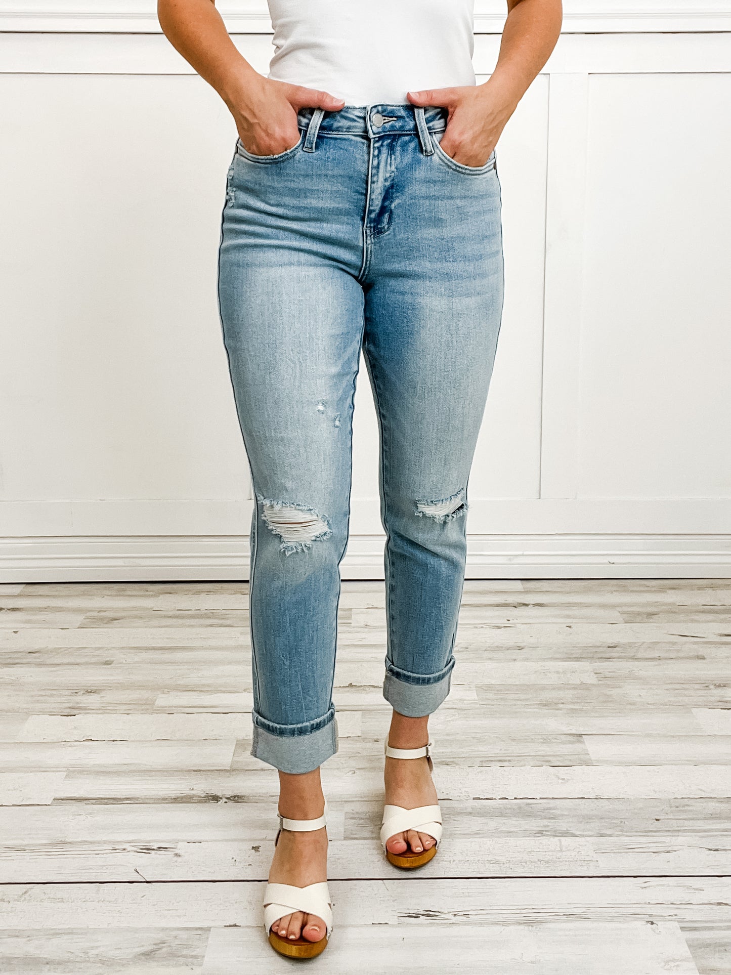 Judy Blue Mid Rise Americana Flag Cuff Denim Jeans