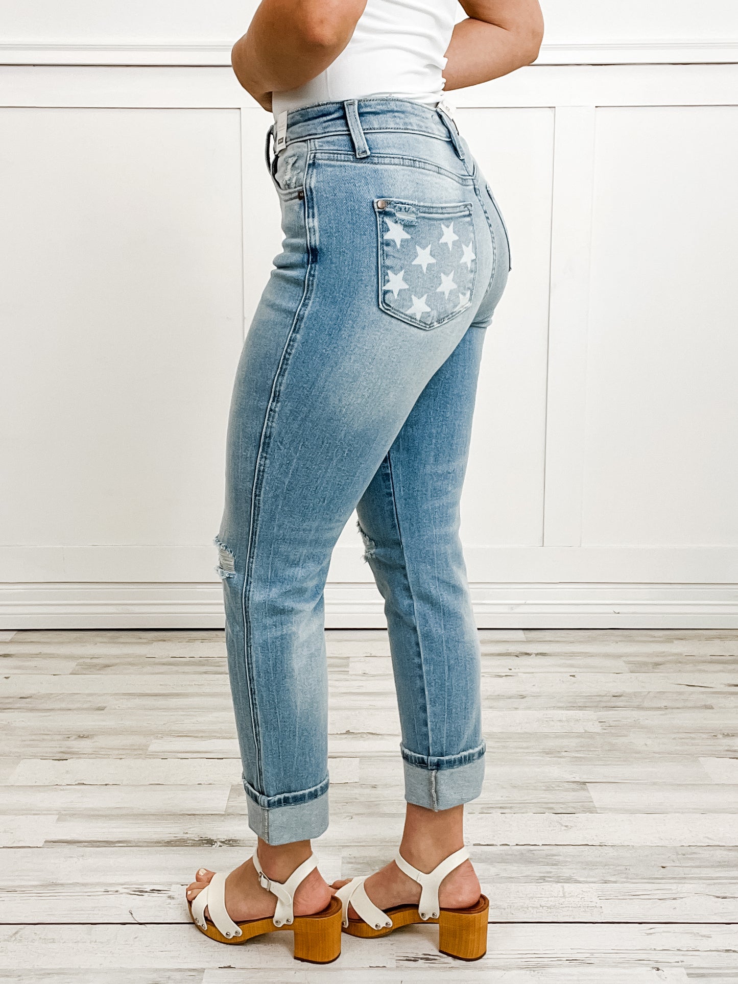 Judy Blue Mid Rise Americana Flag Cuff Denim Jeans