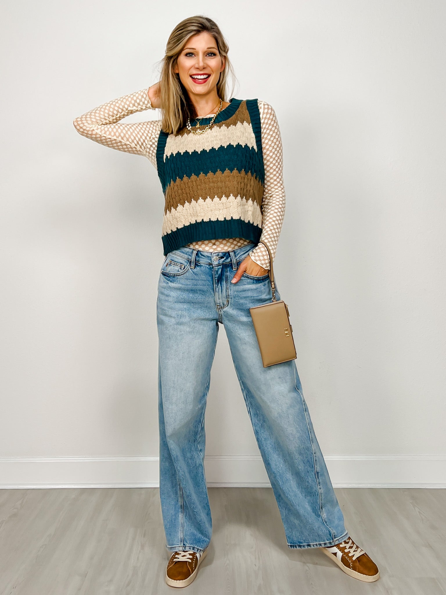 Color Block Bubble Knit Sweater Vest