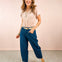 Washed Floral Print Barrel Leg Denim Pants